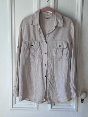 Women’s Jax 100% Linen Long Sleeve Button Front Pockets Blouse